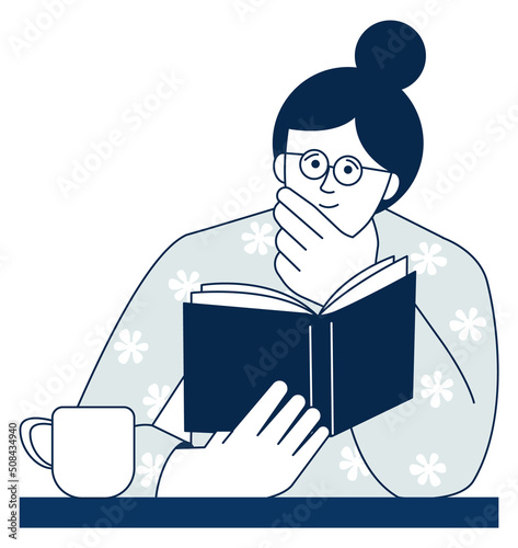 Woman reading book. Literature lover with fiction novel