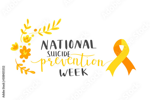 national suicide prevention week hand lettering vector illustration. Orange and yellow colors