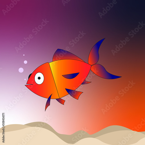 Vector illustration of orange fish in the water on isolated background.  photo