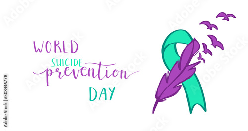 world suicide prevention day hand lettering vector illustration. Teal and purple colors