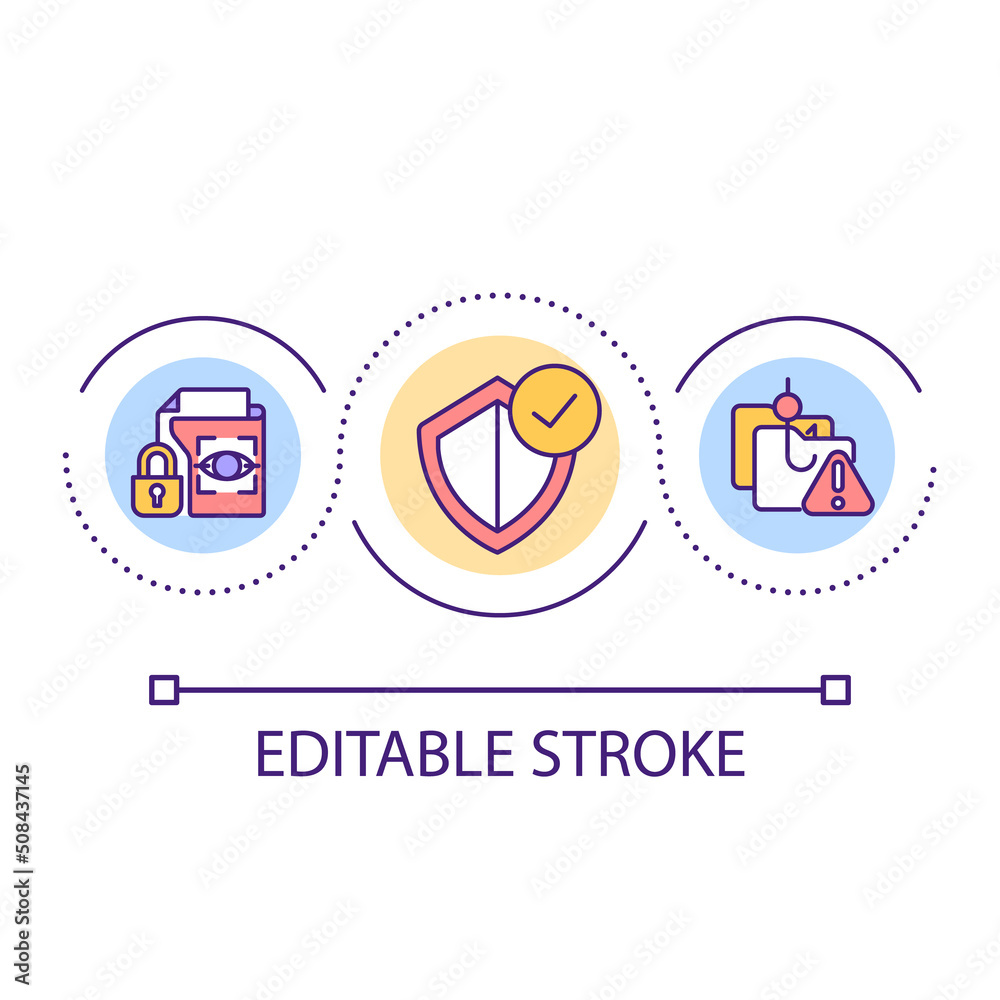 Protecting sensitive information loop concept icon. Encrypted data security abstract idea thin line illustration. Safeguard against hackers. Isolated outline drawing. Editable stroke. Arial font used