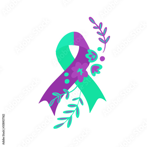 World suicide prevention day awareness and support ribbon in teal and purple color