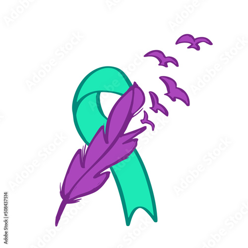 World suicide prevention day awareness and support ribbon in teal and purple color