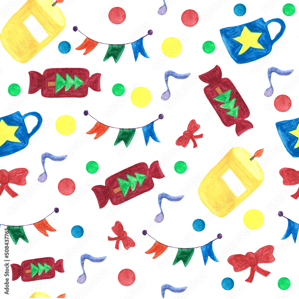 Naklejka premium christmas pattern. watercolor drawings for the holiday