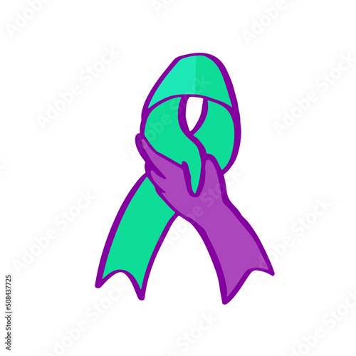 World suicide prevention day awareness and support ribbon in teal and purple color