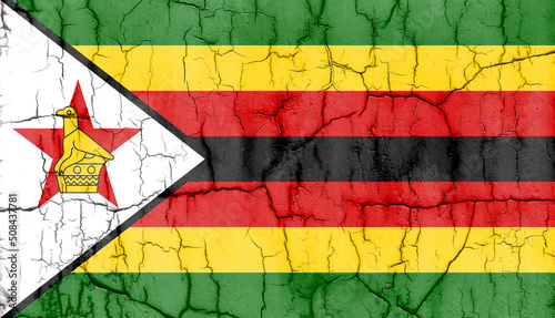 Textured photo of the flag of Zimbabwe with cracks.
