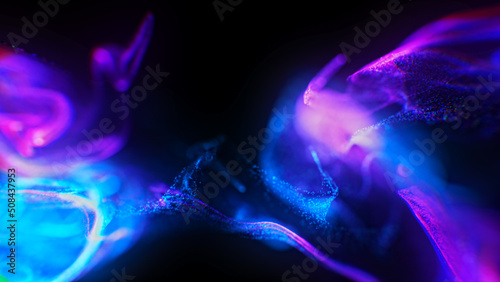 Fluid abstract 3d particles. Abstract background in digital style. Smoke and Fire simulations. Colorful backgrounds moving slowly. Glow backgrounds with chromatic aberration. 