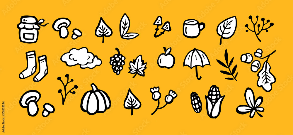 autumn set icons. autumn clip art vector black and white. sketch set - leaves, harvest, season. vegetables, plants autumn set icons. autumn clip art vector black and white. sketch set - leaves, harvest, season. vegetables, plants