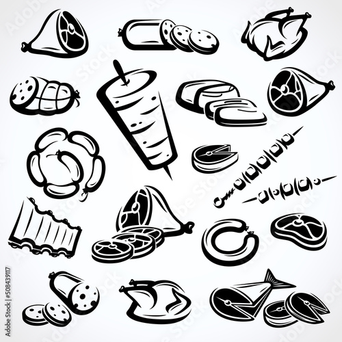 Meat food set. Collection icon meat. Vector