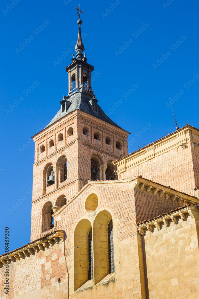 Tower of the historic San Martin church in Segovia, Spain