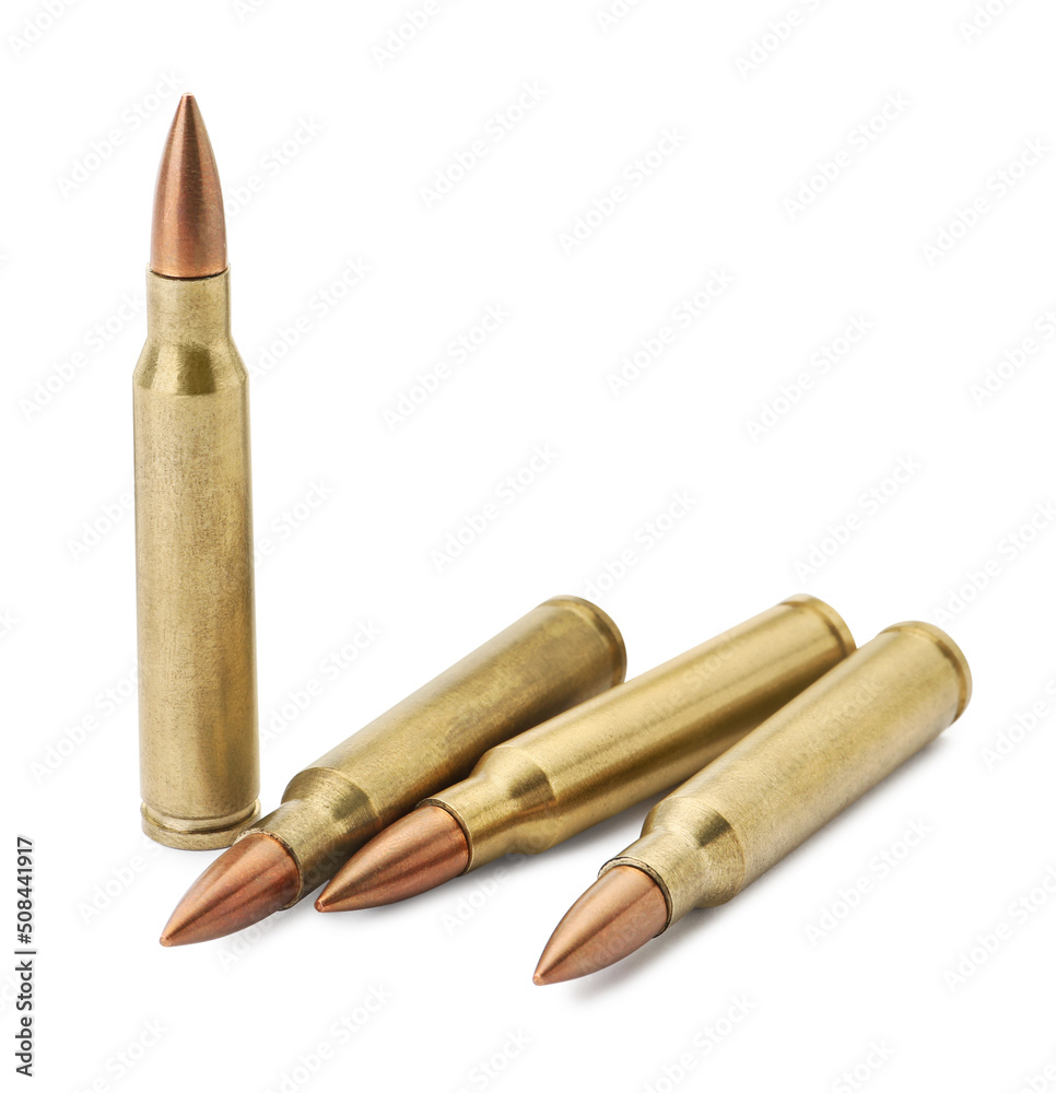 Many bullets on white background. Military ammunition Many bullets on white background. Military ammunition