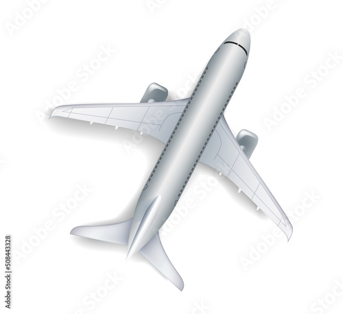 Big Flying Airplane on white background, realistic vector illustration