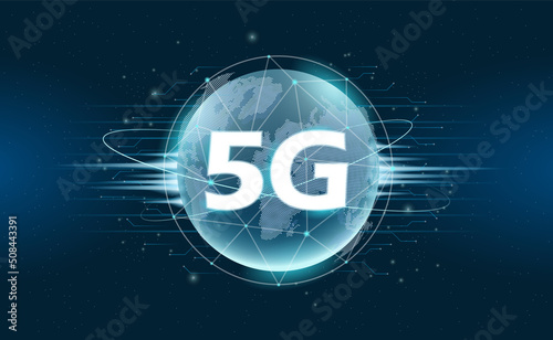 The Inscription 5G on the Earth Globe virtual background, vector illustration