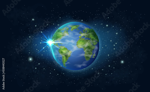 Green Earth Planet in the Space, Ecology concept, realistic vector illustration