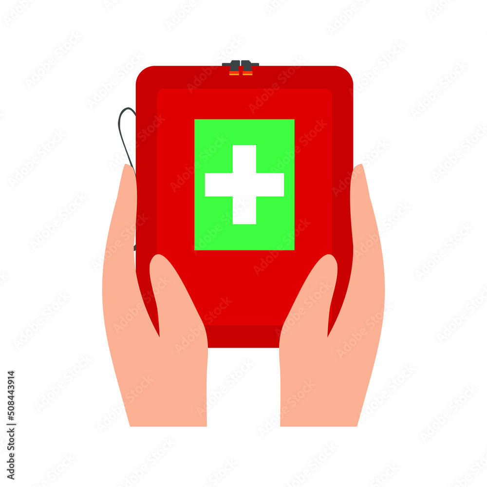 Obraz premium Person holding first aid kit isolated on white, illustration