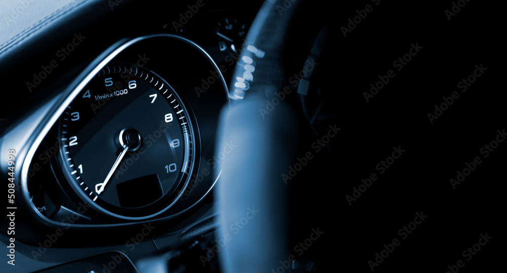 Obraz premium Close up of a modern dashboard with black copyspace