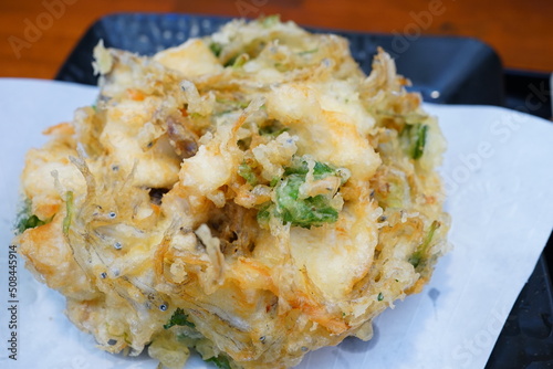 Japanese Food, Kakiage Tempura or Deep Fried Vegetable and Seafood - 日本料理 天ぷら かき揚げ