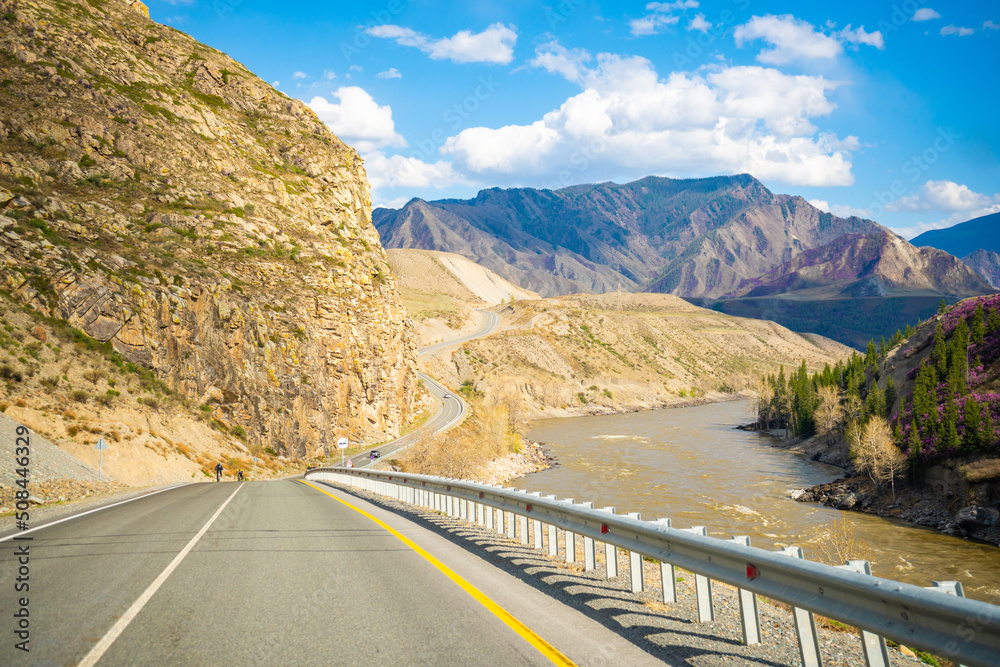 Chuysky tract is Mountain road with beautiful views in Altai, Russia Chuysky tract is Mountain road with beautiful views in Altai, Russia