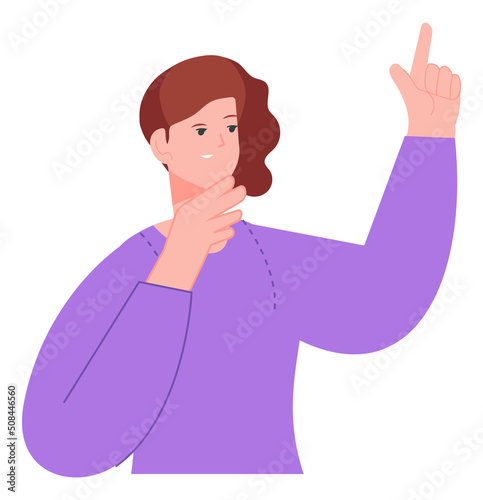 Woman having idea. Person with raised forefinger gesture