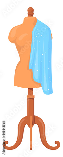 Mannequin with blue cloth. Tailor craft cartoon logo
