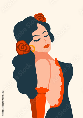 vector portrait of vintage girl in pin-up style