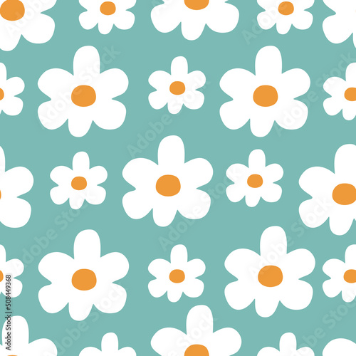 Chamomile flowers hand drawn vector illustration.Cute floral seamless pattern for kids fabric or wallpaper.
