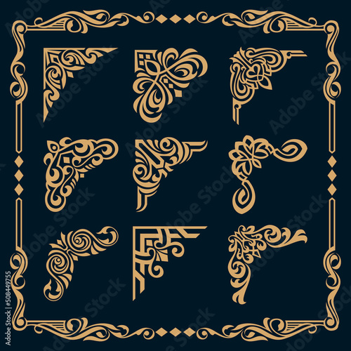 set of frame with gold ornament