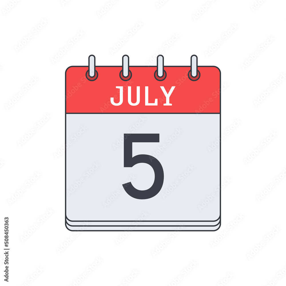 July 5. Calendar icon. Vector illustration, flat design. . July 5. Calendar icon. Vector illustration, flat design. .