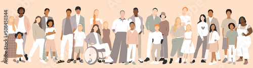 Multicultural group of families. Flat vector illustration.