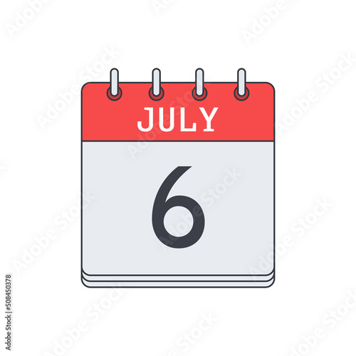 July 6. Calendar icon. Vector illustration, flat design. .