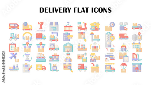 Set of delivery flat icons. Delivery flat icon set.