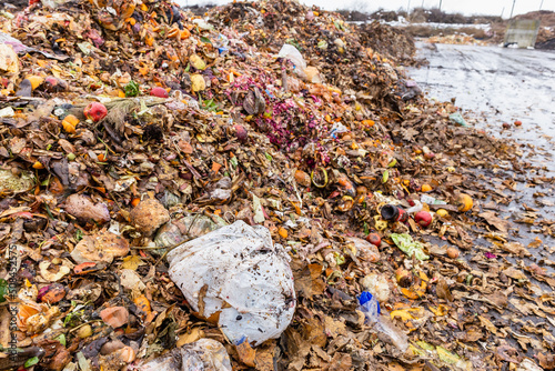 Heap of organic waste at compost recycling station