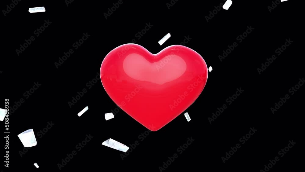 Trapped in the ice, the heart explodes and breaks the ice to pieces. Animation with alpha