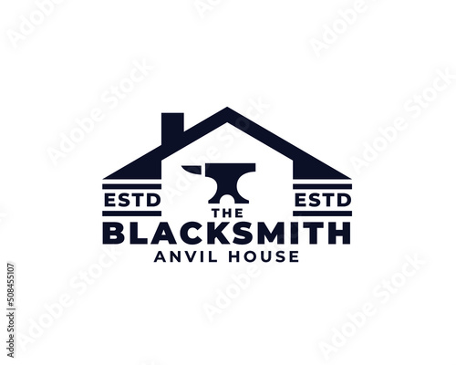 Vintage Hipster Retro Blacksmith Metal Work. Handcraft. Forge Art. Anvil. Iron Works. Blacksmith house logo
