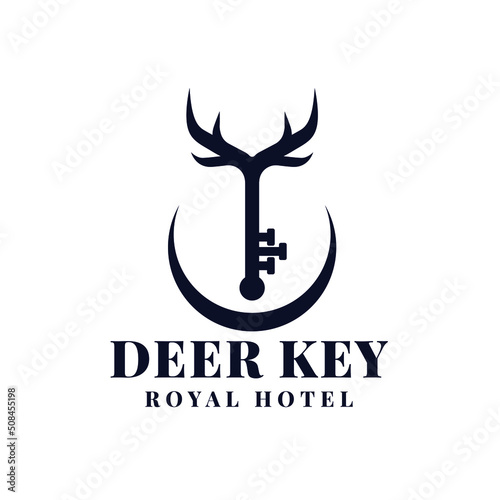 abstract deer and key with crescent moon logo. Luxury hotel and spa logo