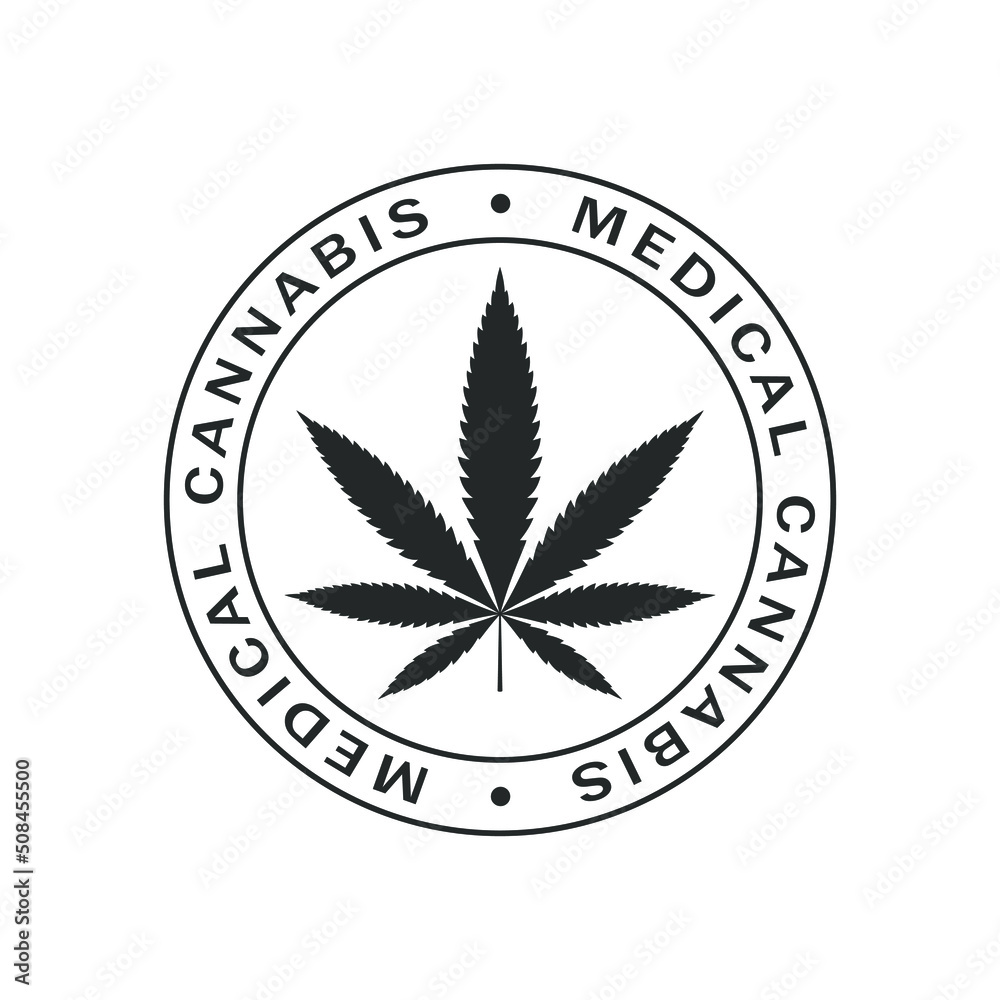 Medical cannabis graphic print. Marijuana leaf sign in the circle isolated on white background. Vector illustration Medical cannabis graphic print. Marijuana leaf sign in the circle isolated on white background. Vector illustration