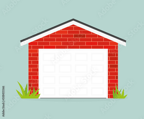 brick garage with an automatic door - vector illustration