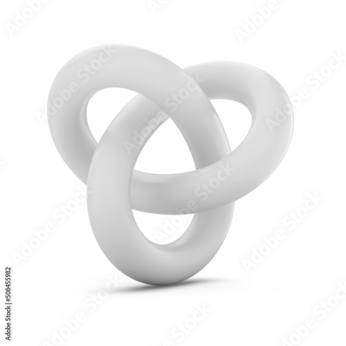 3D Rendering white infinite torus knot isolated on white background