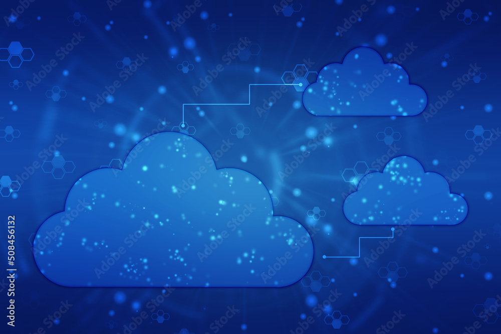 2d illustration of Cloud computing, Digital Cloud computing Concept background. Cyber technology, internet data storage, database and data server concept 2d illustration of Cloud computing, Digital Cloud computing Concept background. Cyber technology, internet data storage, database and data server concept