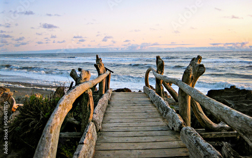 sea sunset beach bridge coast washington state pacific ocean olympic national pa Fototapet