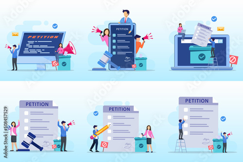 Petition form concept. People signing and spreading petition or complaint. flat vector