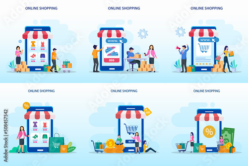 Online shopping concept. e-commerce concept, buying online store, online application store. Flat vector template