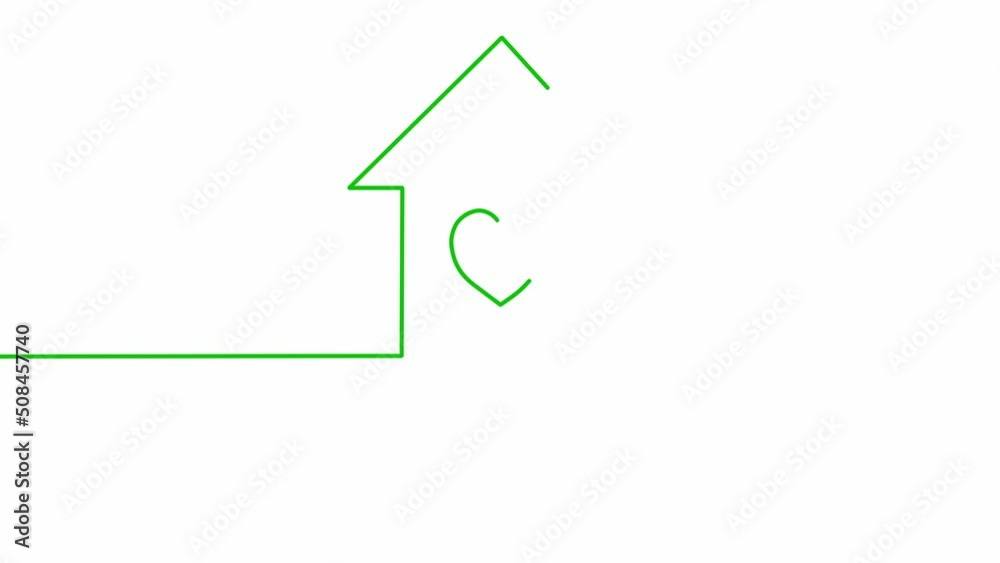Continuous green one line drawing House with Heart shape window on white background. Self drawing animation pregnancy. Hand drawn silhouette picture, simple design. 2D, 4k footage. Line art. Continuous green one line drawing House with Heart shape window on white background. Self drawing animation pregnancy. Hand drawn silhouette picture, simple design. 2D, 4k footage. Line art.