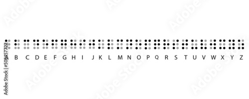Braille alphabet, abc with letters, punctuation and numbers. Realistic Dots. Abc for vision disable blind people. Braille letter as dot. Table for alphabet education, learning. Vector illustration