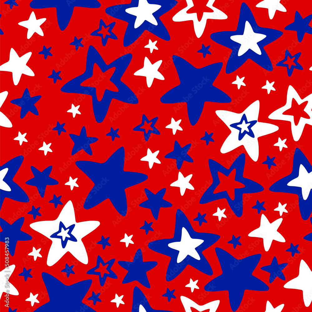 Seamless pattern with blue and white stars on red vector Seamless pattern with blue and white stars on red vector