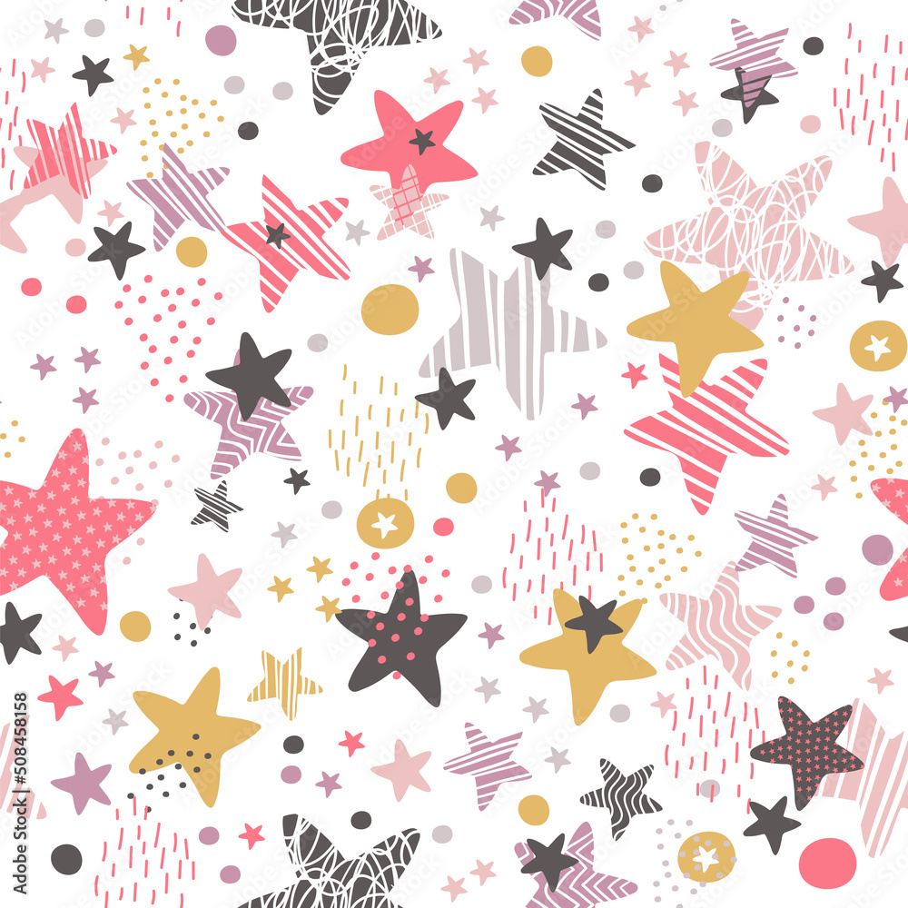Seamless pattern with little abstract stars in trendy colors vector
