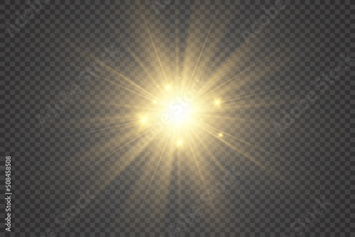 Special lens flash, light effect. The flash flashes rays and searchlight. illust.White glowing light. Beautiful star Light from the rays. The sun is backlit. Bright beautiful star. Sunlight. Glare.	