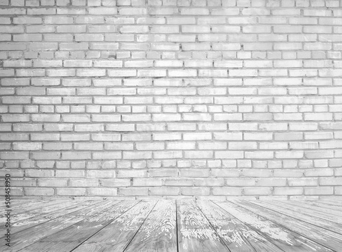 gray interior with brick wall