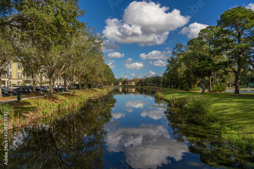 Beautiful view of the lake in the town of Celebration  Florida