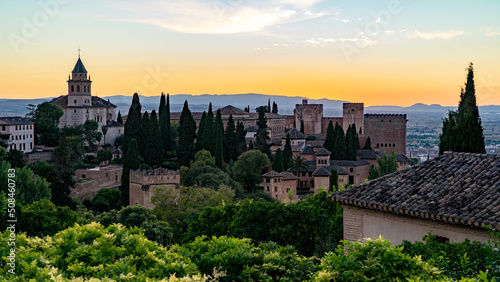 alhambra at sunset, sevilla spain
